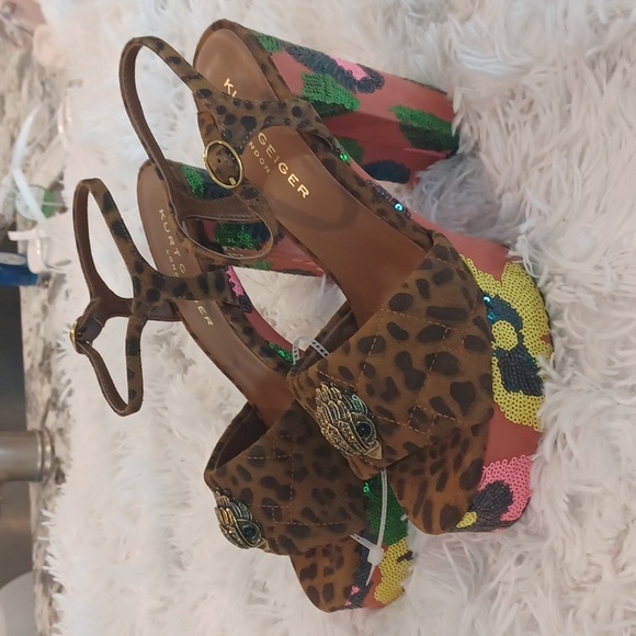 New Kurt Geiger London Floral Sequin Platform Leopard Print Sandals EU 41 - Picture 3 of 12